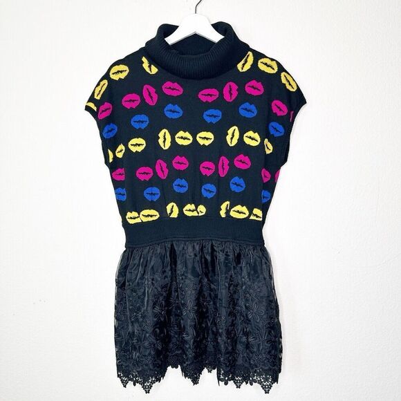 Fanshy Luen Colorful Lips Lace Tulle Skirt Elastic Waist Sweater Tunic 11 - Picture 1 of 10